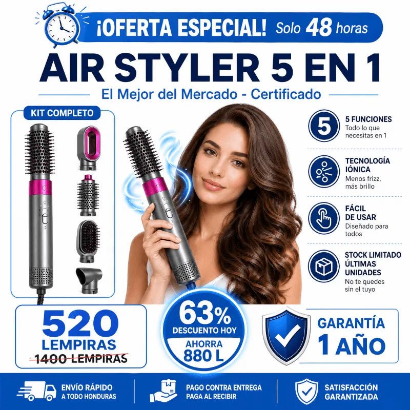 Air Styler 5 en 1 – Secador, Rizador y Cepillo de Aire con Tecnología Iónica con Garantía y Certificado - Inversiones Alkosto